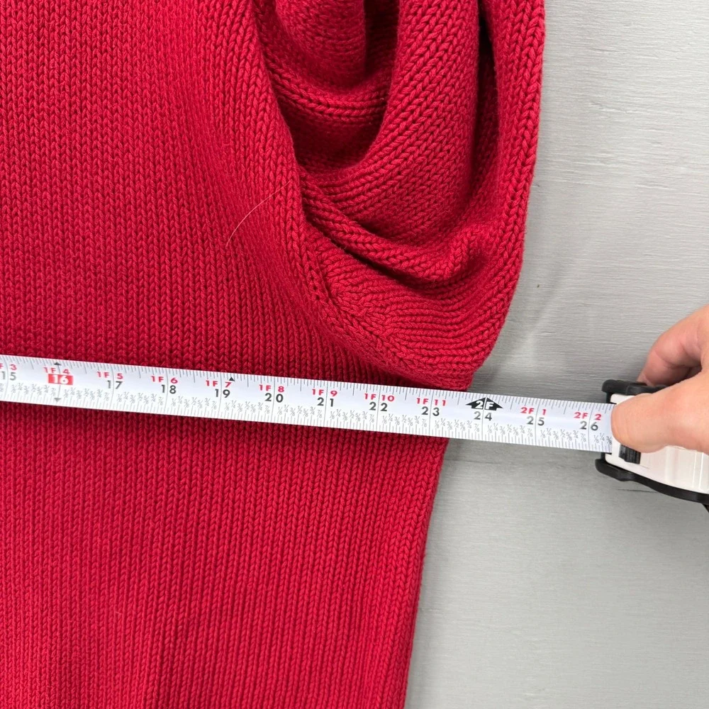 Vintage Eddie Bauer Sweater Red Chunky Cotton Knit Crewneck Pullover Large